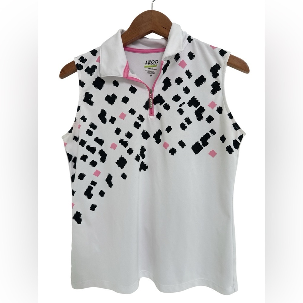 IZOD Golf Women's White Tank Top with Black and Pink Pattern